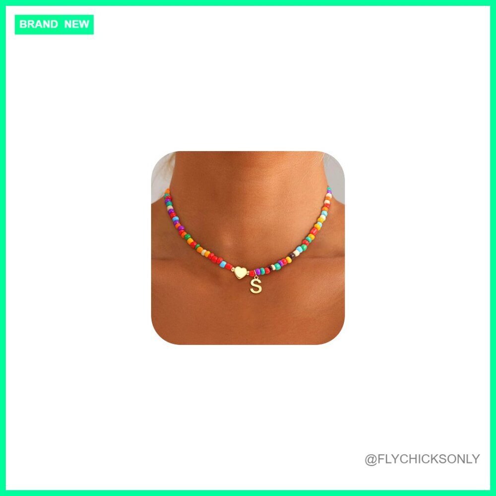 Adjustable Choker Necklace with Heart Initial Pendant, 16+2 Inches